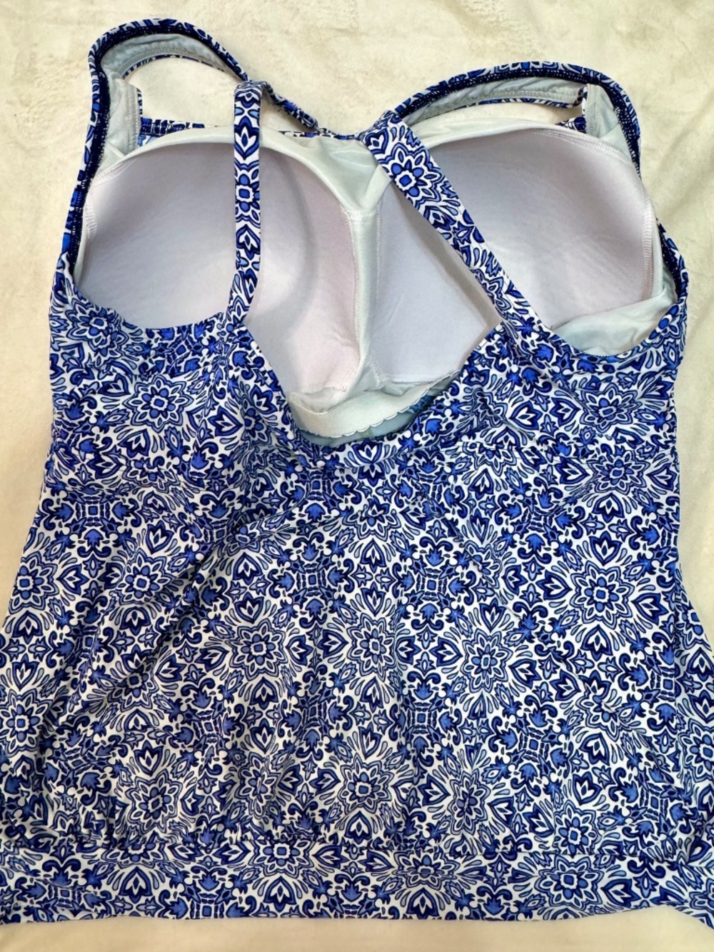 Lands’ End Tankini Swimsuit Set Blue and White Medallion Print Size 16 - Picture 8 of 11